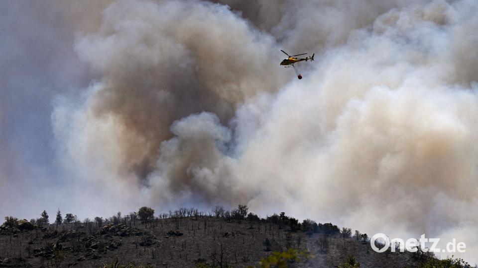 Dieser Brand brach in einem Gebirgsmassiv in der Nähe von Trévillach im Département Pyrénées-Orientales aus. Bild: Matthieu Rondel/AFP/dpa