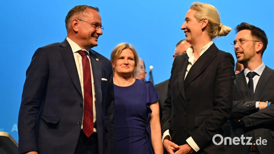 Das Spitzen-Duo Tino Chrupalla und Alice Weidel wird erneut bestätigt. Bild: Katharina Kausche/dpa