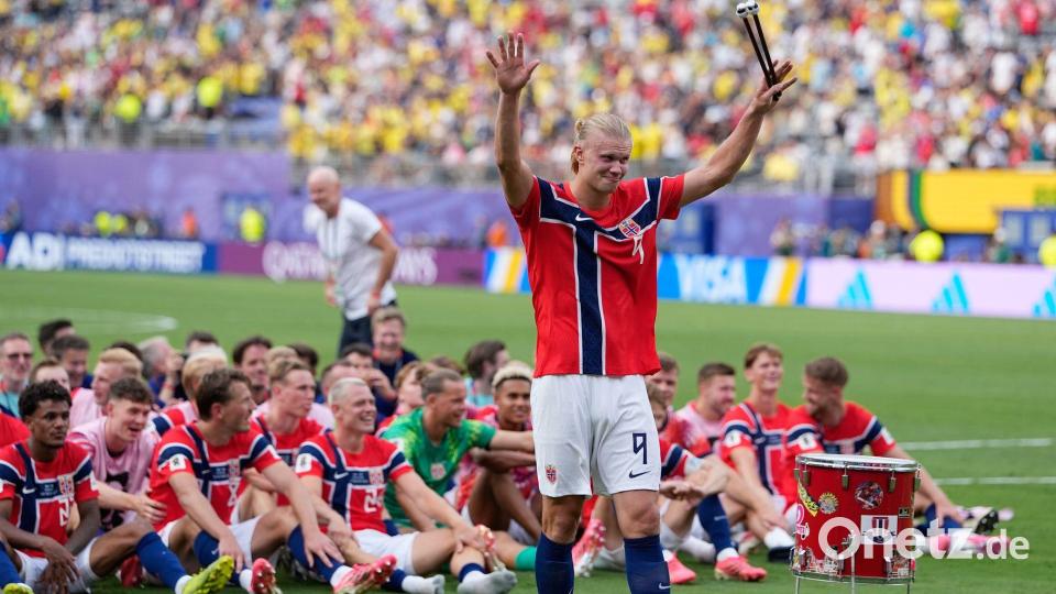 Matchwinner beim Sieg gegen Brasilien: Doppeltorschütze Erling Haaland. Bild: Frank Franklin II/AP/dpa