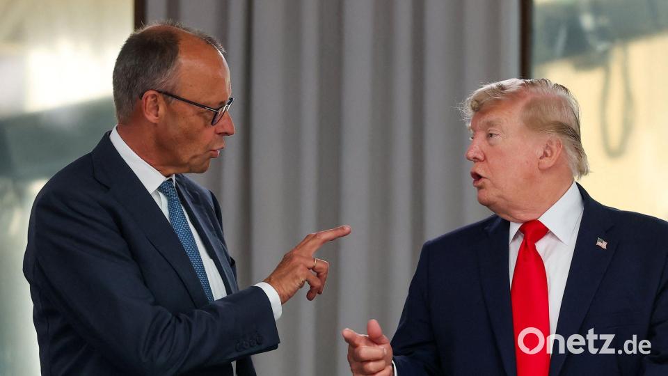 Trump warf Deutschland jüngst wieder zu niedrige Verteidigungsausgaben vor: Kanzler Merz erwiderte, Deutschland verdoppele gerade seinen Verteidigungsetat innerhalb vier Jahren. (Archivbild) Bild: Christian Hartmann/Pool Reuters/AP/dpa