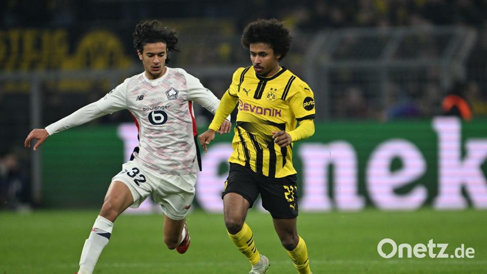 In der Champions League traf Ayyoub Bouaddi (l) auf Borussia Dortmund. (Archivbild) Bild: Federico Gambarini/dpa