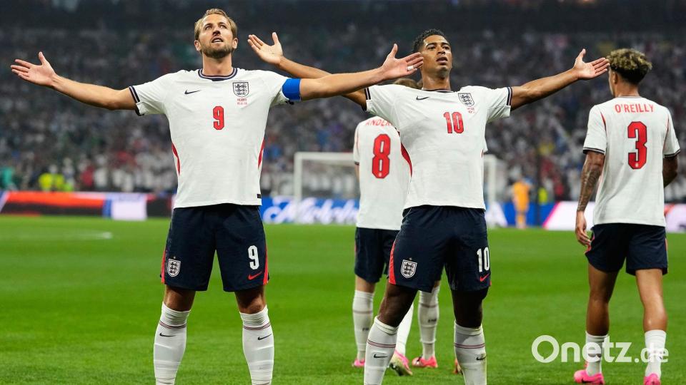 Englands Anführer: Kapitän Kane und Juniorchef Bellingham. Bild: Natacha Pisarenko/AP/dpa