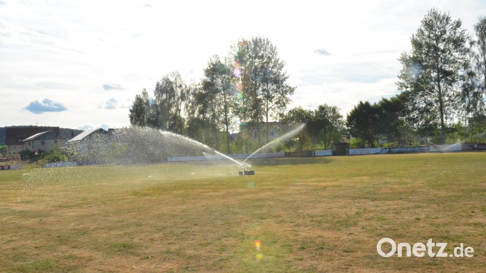 Durch die anhaltende Hitze braucht der Sportrasen viel Wasser. Eine Bewässerungsanlage hilft. Bild: Elisabeth Dobmayer