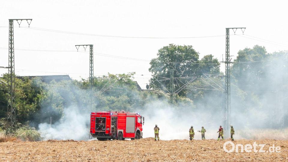 An der wichtigen Bahnstrecke zwischen Köln und Düsseldorf kam es zu einem Böschungsbrand. Bild: Patrick Schüller/dpa