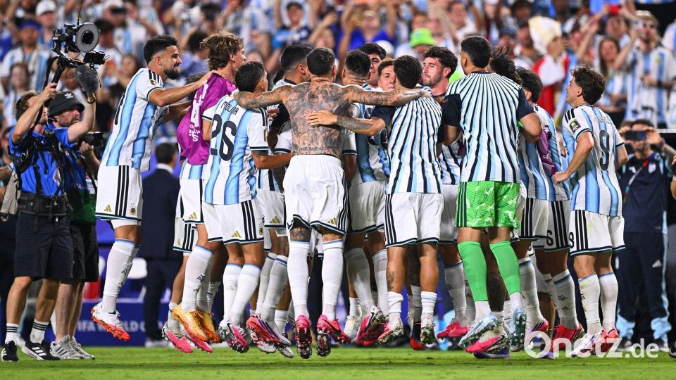 Die argentinischen Spieler feierten den Halbfinal-Einzug bei der WM. Bild: Tom Weller/dpa