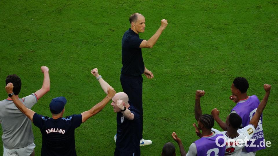 Englands Trainer Thomas Tuchel jubelt nach dem Schlusspfiff gegen Norwegen. Bild: Nick Potts/PA Wire/dpa
