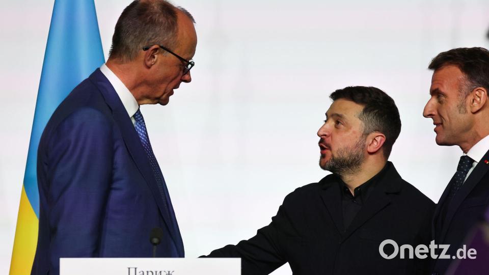 Merz und Macron äußern sich unterschiedlich zur multinationalen Truppe für die Ukraine. Bild: Ludovic Marin/Pool AFP/dpa