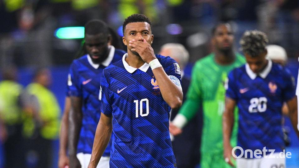 Kylian Mbappé reagiert nach dem Spiel. Bild: Tom Weller/dpa