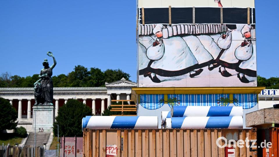 Der Paulaner-Turm soll laut Brauerei neu gestrichen werden. Bild: Sven Hoppe/dpa