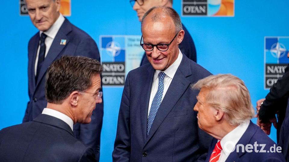 Nato-Generalsekretär Mark Rutte (l) freut sich über die Einigung zwischen Bundeskanzler Friedrich Merz und US-Präsident Donald Trump. (Archivbild) Bild: Kay Nietfeld/dpa