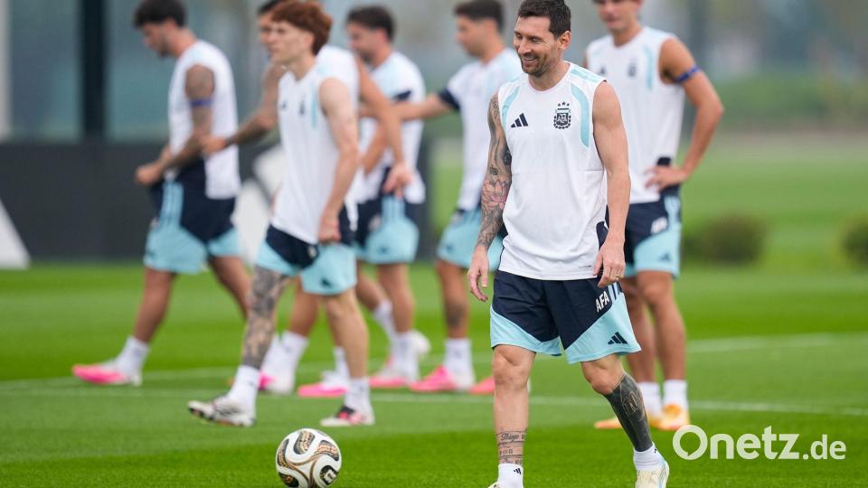 WM 2026 - Messi und Co beim Training vor dem WM-Finale. Bild: Ashley Landis/AP/dpa