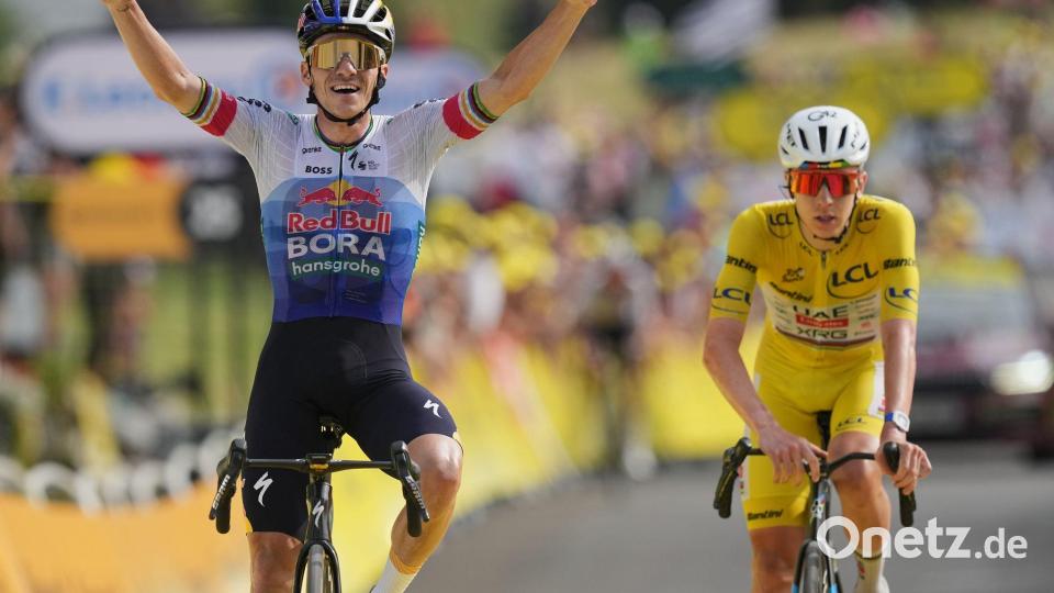 Tour de France: Evenepoel feiert Etappensieg vor Pogacar Bild: Thibault Camus/AP/dpa