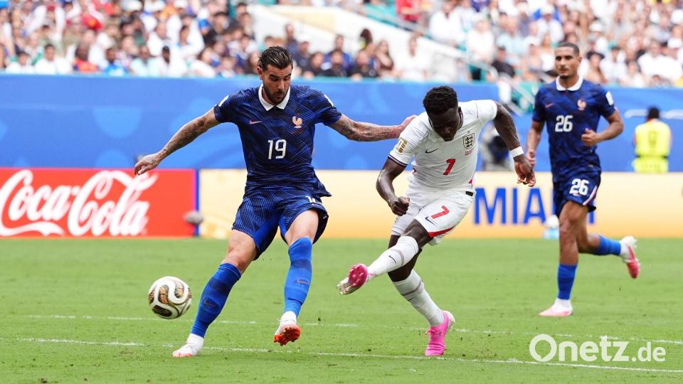 Bukayo Saka (M) erzielte drei Treffer für England. Bild: Martin Rickett/PA Wire/dpa