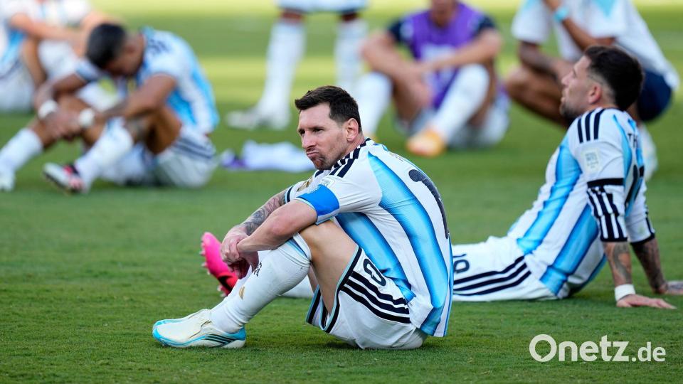 Der Argentinier Lionel Messi reagiert nach dem Spiel.  Bild: Ashley Landis/AP/dpa