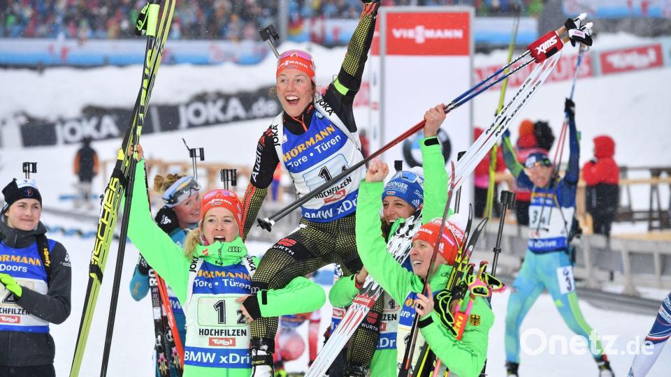 Laura Dahlmeier (M) war der große Star im deutschen Team. (Archivbild) Bild: picture alliance / Martin Schutt/dpa
