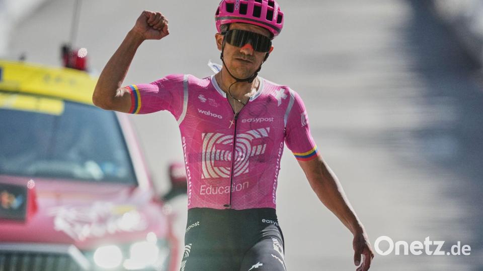 Der insgesamt zweite Tour-Etappensieg von Carapaz. Bild: Mosa'ab Elshamy/AP/dpa
