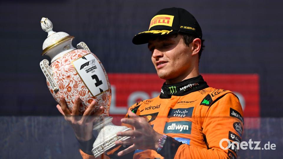 Auf dem Weg zu seinem WM-Titel gewann Lando Norris im vergangenen Jahr auch in Ungarn. (Archivbild) Bild: Denes Erdos/AP/dpa