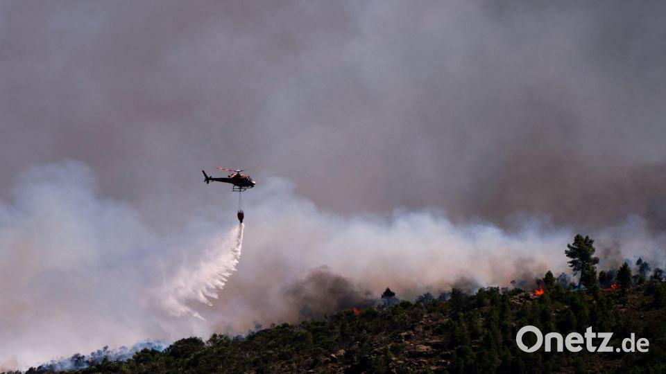 Starker Wind erschwert in Spanien die Bekämpfung der Waldbrände. Bild: Manu Fernandez/AP/dpa