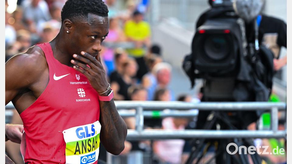 Owen Ansah äußerte sich trotz des laufenden Nada-Verfahrens gegen ihn nach seinem 100-Meter-Titel. Bild: Sven Hoppe/dpa