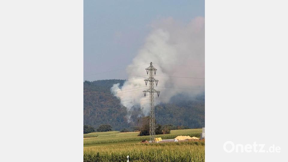 Eine mächtige Rauchsäule erhebt sich am Freitagabend über der Südseite des Johannisbergs. Über Hundert Einsatzkräfte versuchen, den Waldbrand unter Kontrolle zu bekommen. Bild: Alwin Märkl