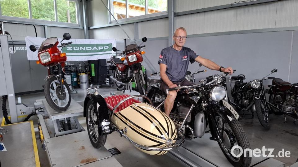 Mitglied Bernhard Kaiser präsentierte eine Zündapp K 800 mit Beiwagen, ein Vorkriegsmodell aus dem Jahr 1936. Bild: Karl Ziegler