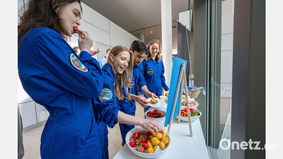 Die sechs Testpersonen nach dem Verlassen der Simulationsanlage Bild: ---/Deutsches Zentrum für Luft- und Raumfahrt e.V. (DLR)/dpa