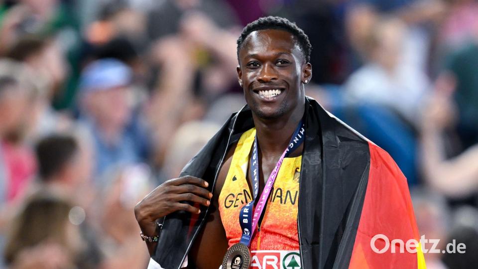 Owen Ansah konnte trotz der drohenden Sperre nach Bronze bei der EM lächeln. Bild: Sven Hoppe/dpa