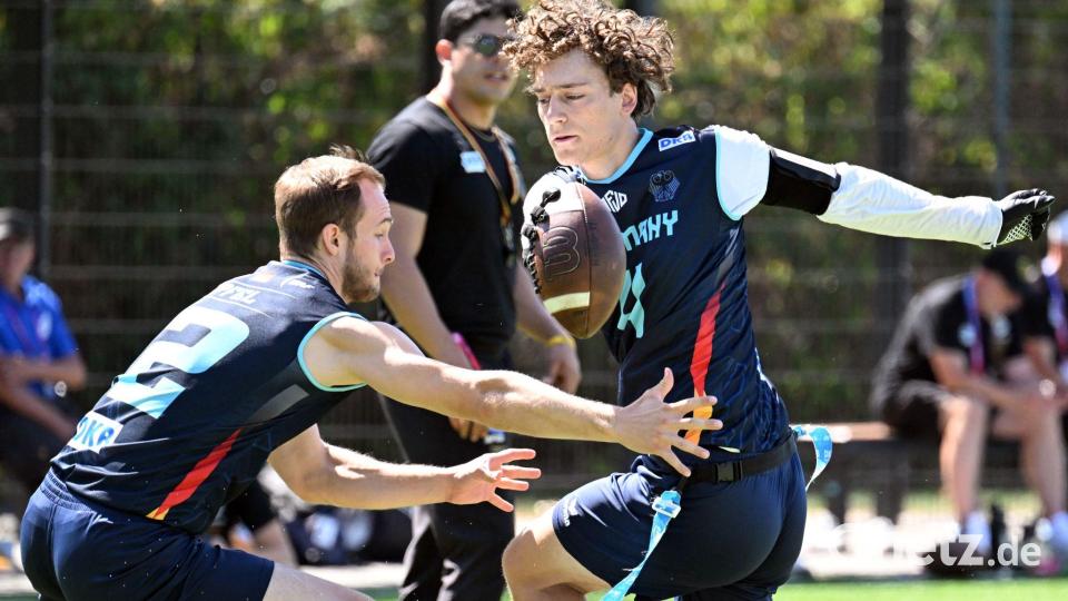 In Düsseldorf geht es um den Weltmeistertitel im Flag Football. Bild: Federico Gambarini/dpa