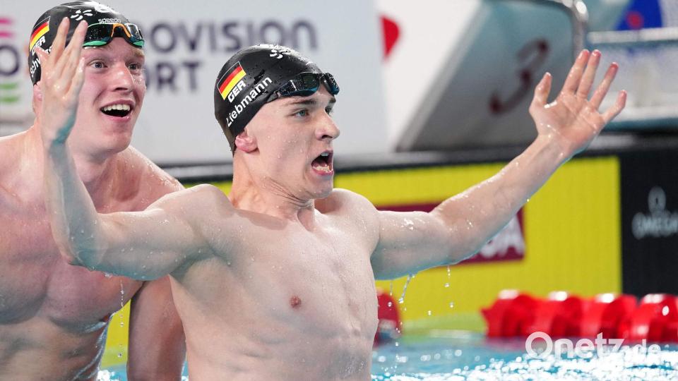 Jubel im Doppelpack: Liebmann (r) und Schwarz freuen sich. Bild: Sebastien Bozon/AFP/dpa