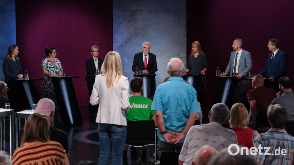 Die Spitzenkandidaten zur Landtagswahl in Sachsen-Anhalt stellten sich den Fragen aus dem Publikum. Bild: Klaus-Dietmar Gabbert/dpa
