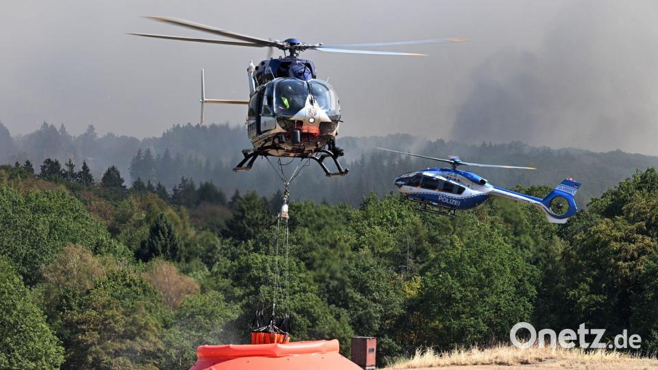 Noch immer lodern die Flammen im Hürtgenwald. Bild: Federico Gambarini/dpa