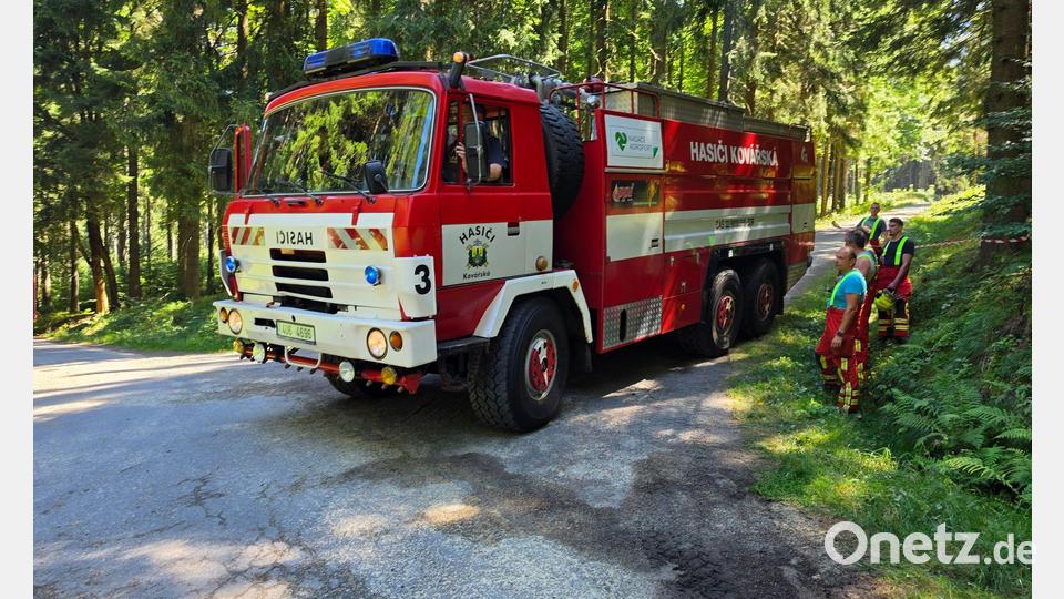 Feuerwehrleute konnten den in Brand geratenen Hubschrauber löschen und ein Ausbreiten der Flammen verhindern. Bild: Mike Müller/dpa