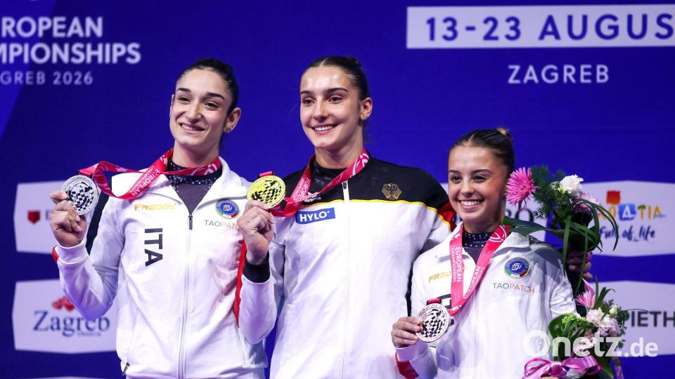 Stolzes Lächeln: Helen Kevric mit ihrer Goldmedaille. Bild: Igor Kralj/PIXSELL/dpa
