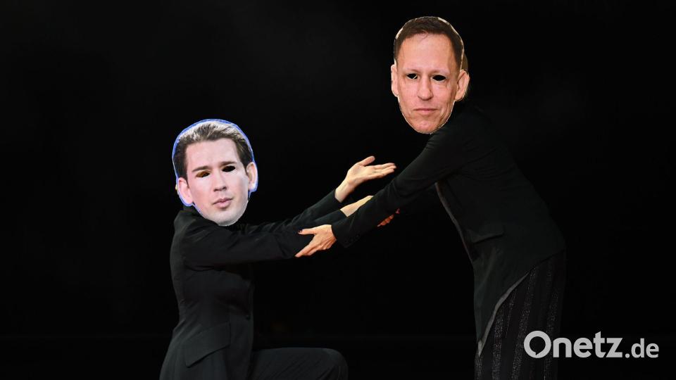 Ex-Kanzler Kurz und Technologie-Investor Thiel bekommen ihr Fett weg. Bild: Barbara Gindl/APA/dpa