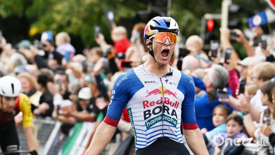 Der Italiener Alessio Magagnotti setzte sich auf der zweiten Etappe der Deutschland Tour im Massensprint durch. Bild: Uli Deck/dpa