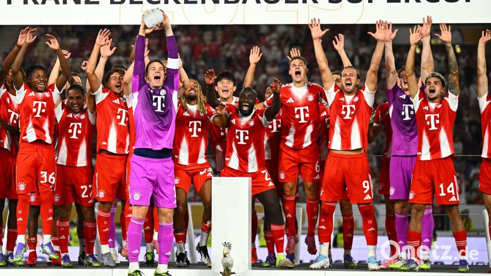 Jubeln die Bayern wie letztes Jahr gleich wieder mit der Supercup-Trophäe? (Archivbild) Bild: Tom Weller/dpa