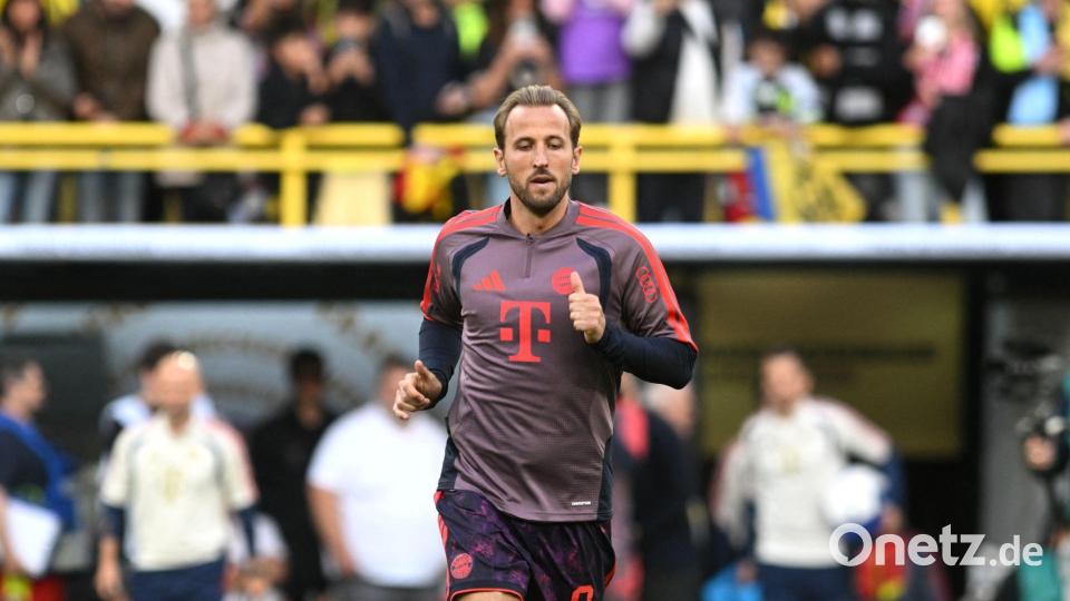 Harry Kane beim Aufwärmen in Dortmund. Bild: Bernd Thissen/dpa