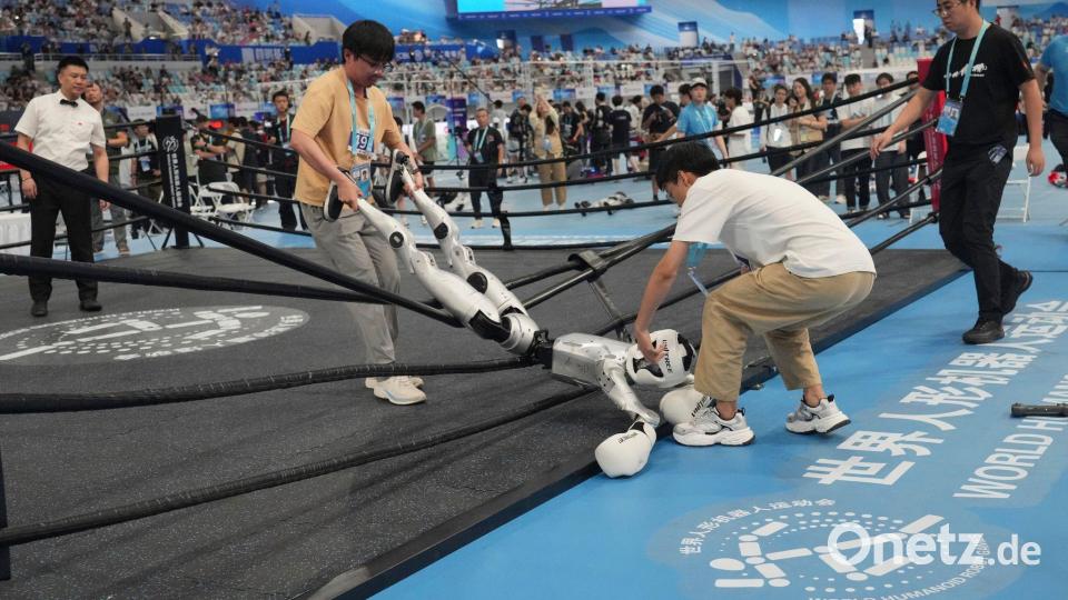 Bei den Roboter-Spielen wurden auch Kampfwettbewerbe ausgetragen. Bild: Achmad Ibrahim/AP/dpa