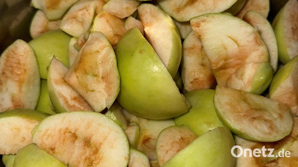 Aus geviertelten grünen Kornäpfeln kocht Ilse Hauer Apfelmus. Bild: Ilse Hauer