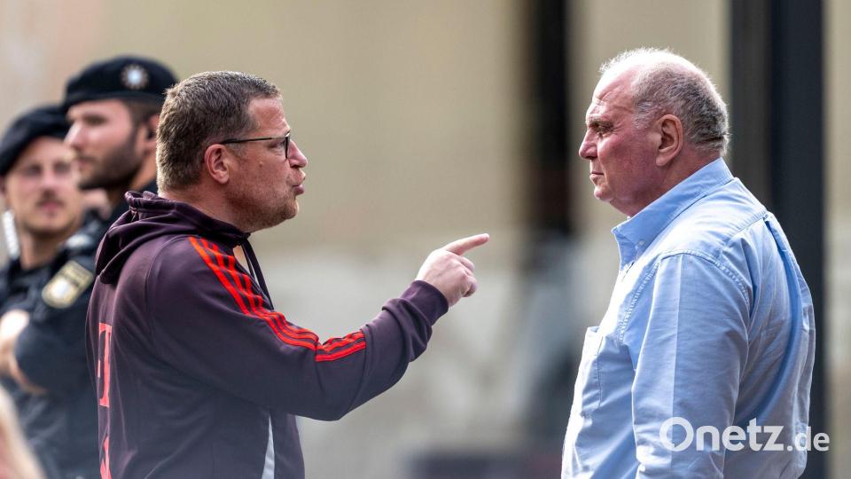 Reibung gehört im Profigeschäft dazu: Max Eberl (l) und Uli Hoeneß. (Archivbild) Bild: David Inderlied/dpa