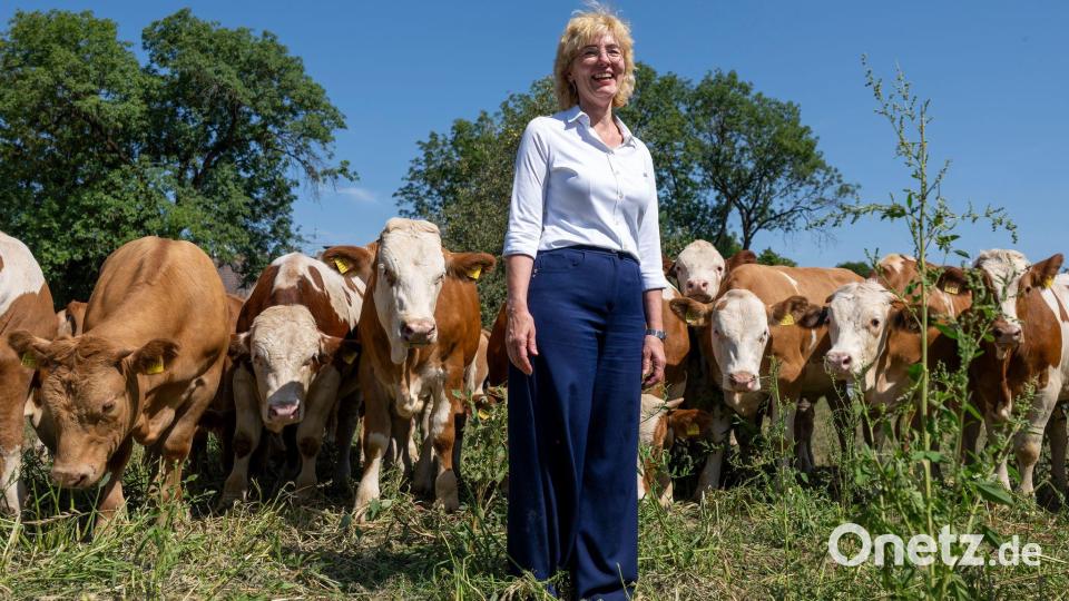 Antje Haberl, Wirtin der Ochsenbraterei und Inhaberin der Haberl Gastronomie, besucht regelmäßig "Ihre" Ochsen Bild: Peter Kneffel/dpa