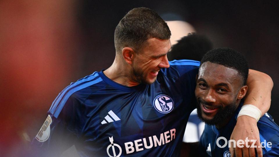 Edin Dzeko (l) traf doppelt und legte Sturmpartner Moussa Sylla einen Treffer auf. Bild: Hendrik Schmidt/dpa