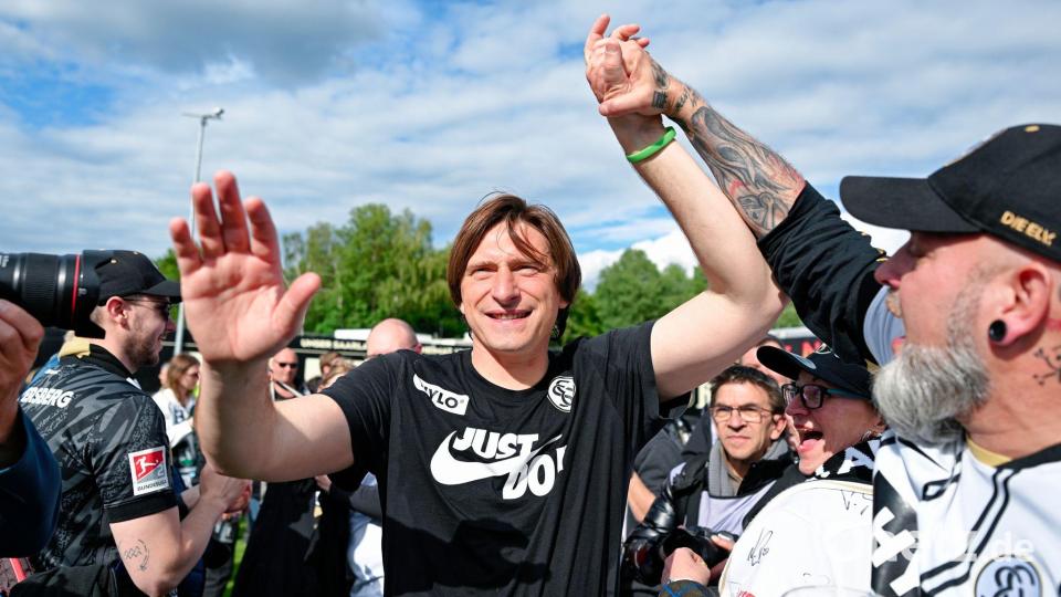 Vincent Wagner möchte mit der SV Elversberg auch in der Bundesliga jubeln. (Archivbild) Bild: Uwe Anspach/dpa