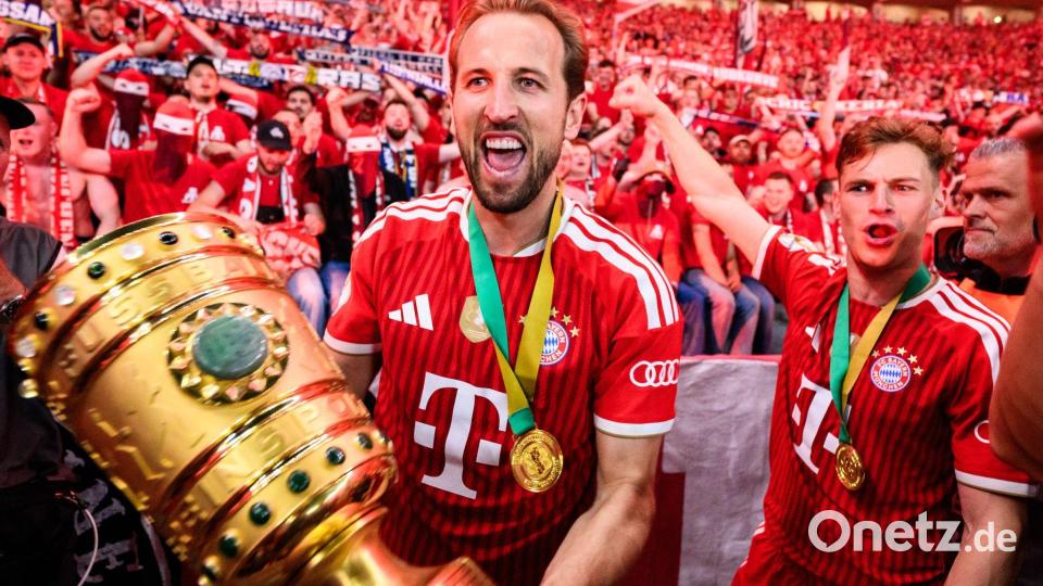 Gar nicht lange her: Im DFB-Pokalfinale war Harry Kane mit einem Hattrick Bayerns Matchwinner gegen Stuttgart. (Archivbild) Bild: Tom Weller/dpa