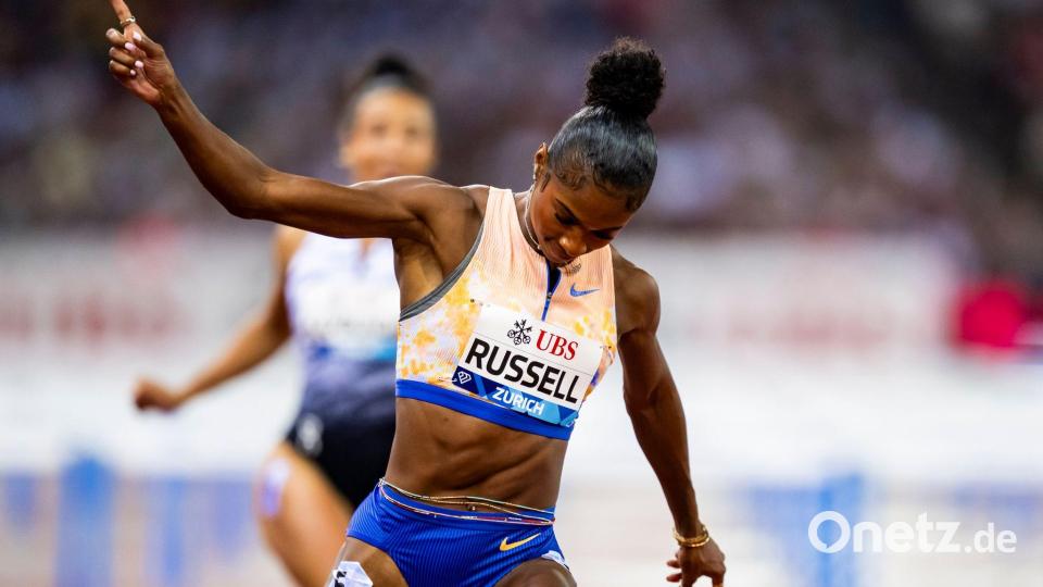 Die schnellste Frau über 100 Meter Hürden: Masai Russell aus den USA. Bild: Jean-Christophe Bott/KEYSTONE/dpa