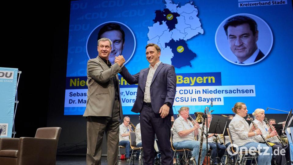 Bayerns Ministerpräsident und CSU-Chef Markus Söder (l) unterstützt Niedersachsens CDU vor der Kommunalwahl. Bild: Georg Wendt/dpa