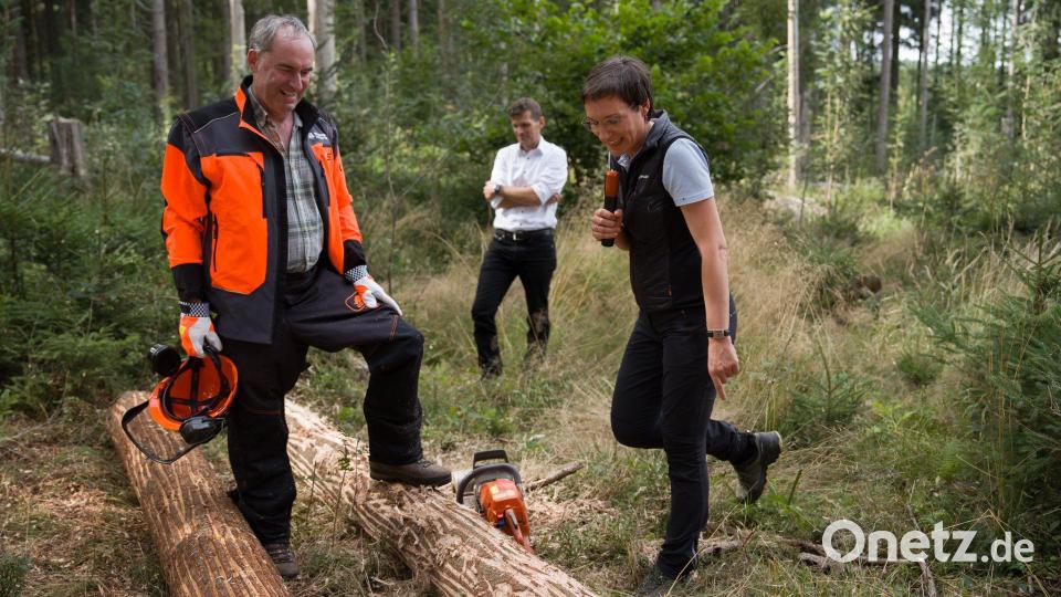 Wirtschaftsminister Aiwanger machte sich in der Nähe von Spiegelau ein eigenes Bild. (Handoutbild) Bild: Bastian Brummer/StMWi/dpa