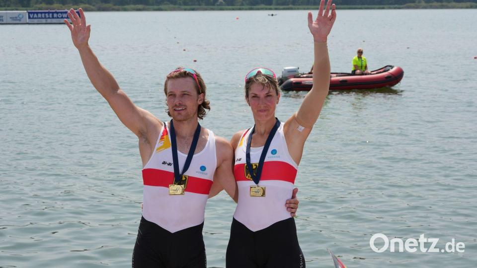 Nach dem EM-Titel sicherten sich Valentin Luz und Kathrin Marchand auch den WM-Titel. (Archivbild) Bild: Antonio Calanni/AP/dpa