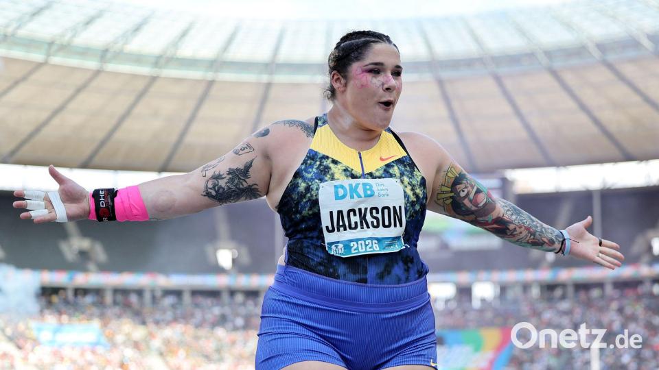 Chase Jackson erzielte im Kugelstoßen einen US-Rekord. Bild: Andreas Gora/dpa
