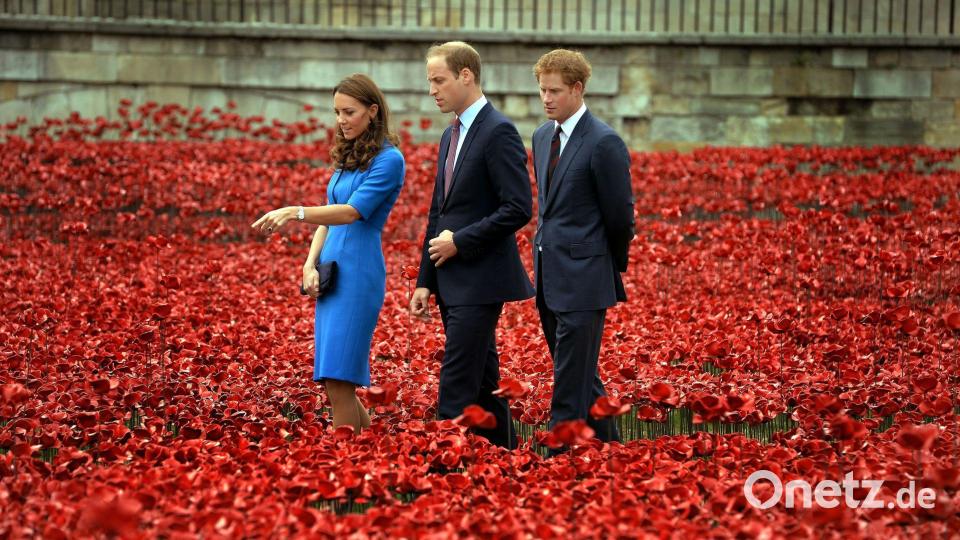 Früher waren sie oft gemeinsam zu sehen: Kate (links), Prinz William (Mitte) und Prinz Harry (rechts). (Archivfoto) Bild: John Stillwell/PA Wire/dpa